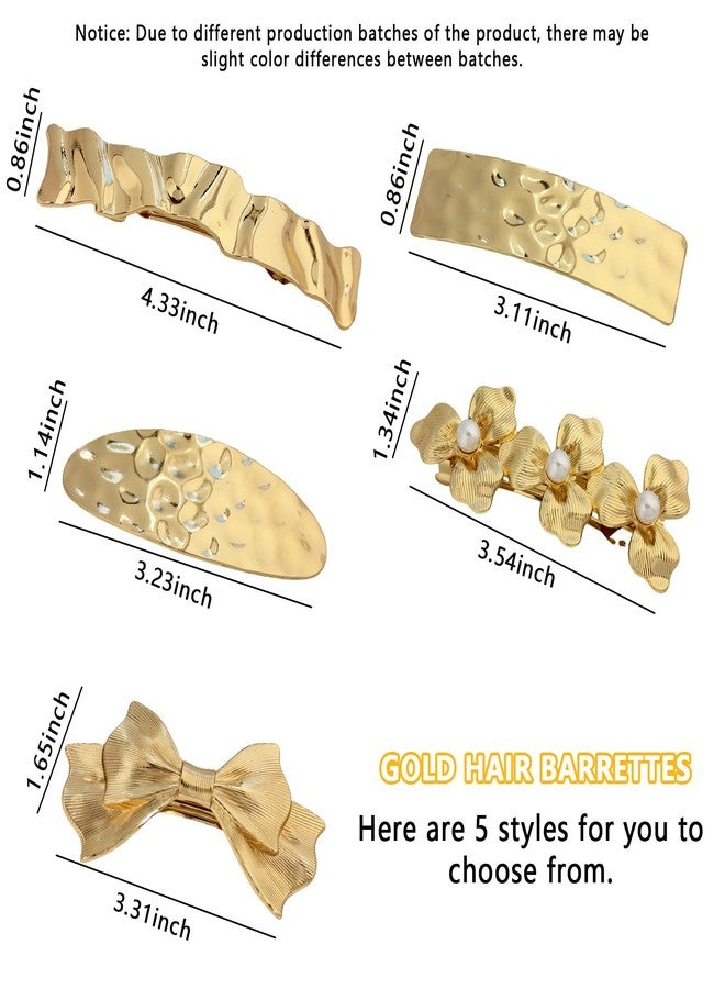 Snmzlc 5 Pcs Hair Barrettes for Women,Barrettes for Fine Thin Thick Hair,Metal Relief pattern Vintage French Barrette Clips Hair Accessories for Women & Girls(Gold) US328 (Gold Relief pattern) - Image 2